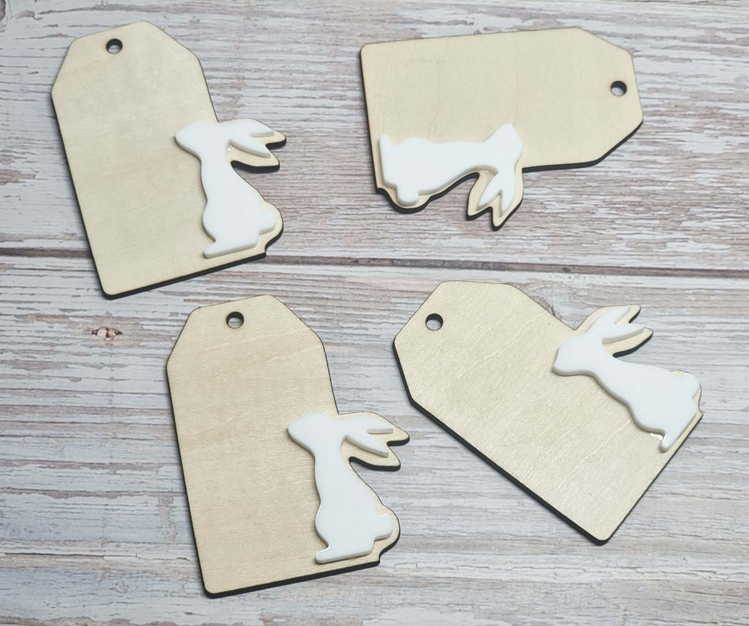 Pack Of 10 Bunny White Acrylic &amp; Plywood 3mm Tag