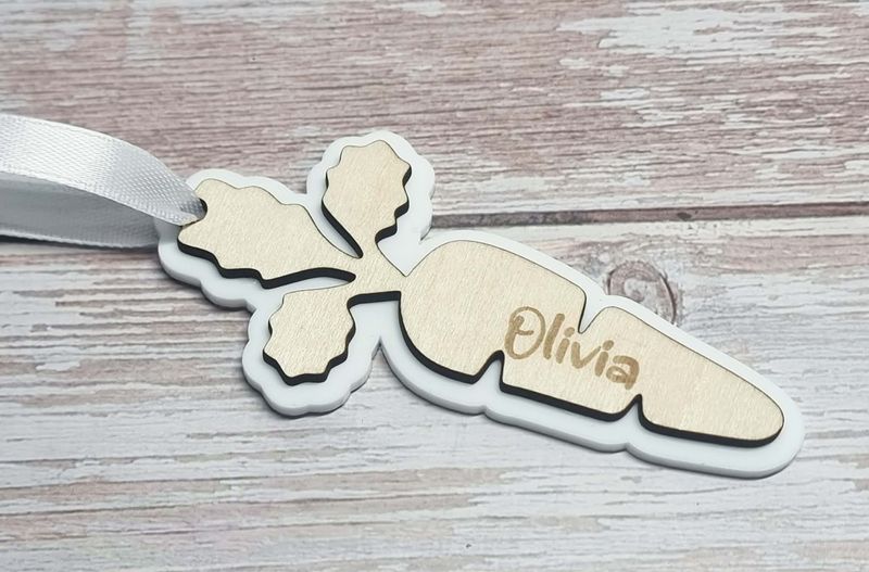 Personalised Easter Carrot White Acrylic &amp; Plywood 3mm Tag