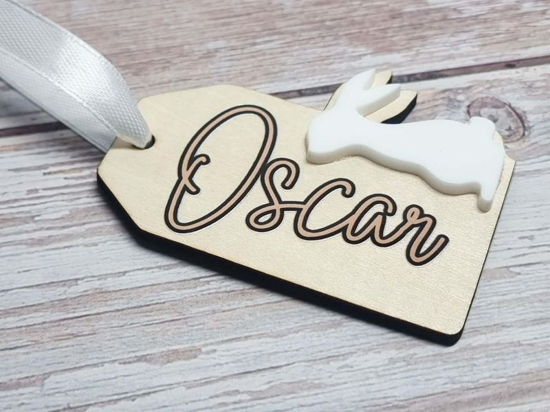 Personalised UVDTF Bunny White Acrylic &amp; Plywood 3mm Tag