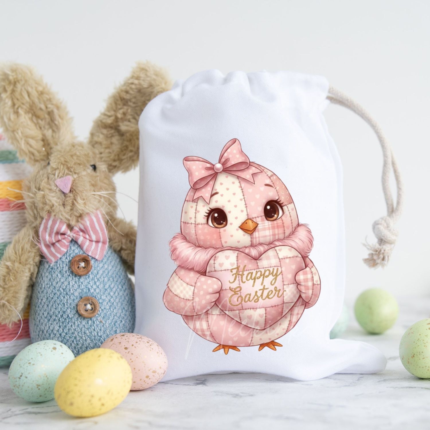 Patchwork Effect Pink Easter Chick DTF or UVDTF Decal