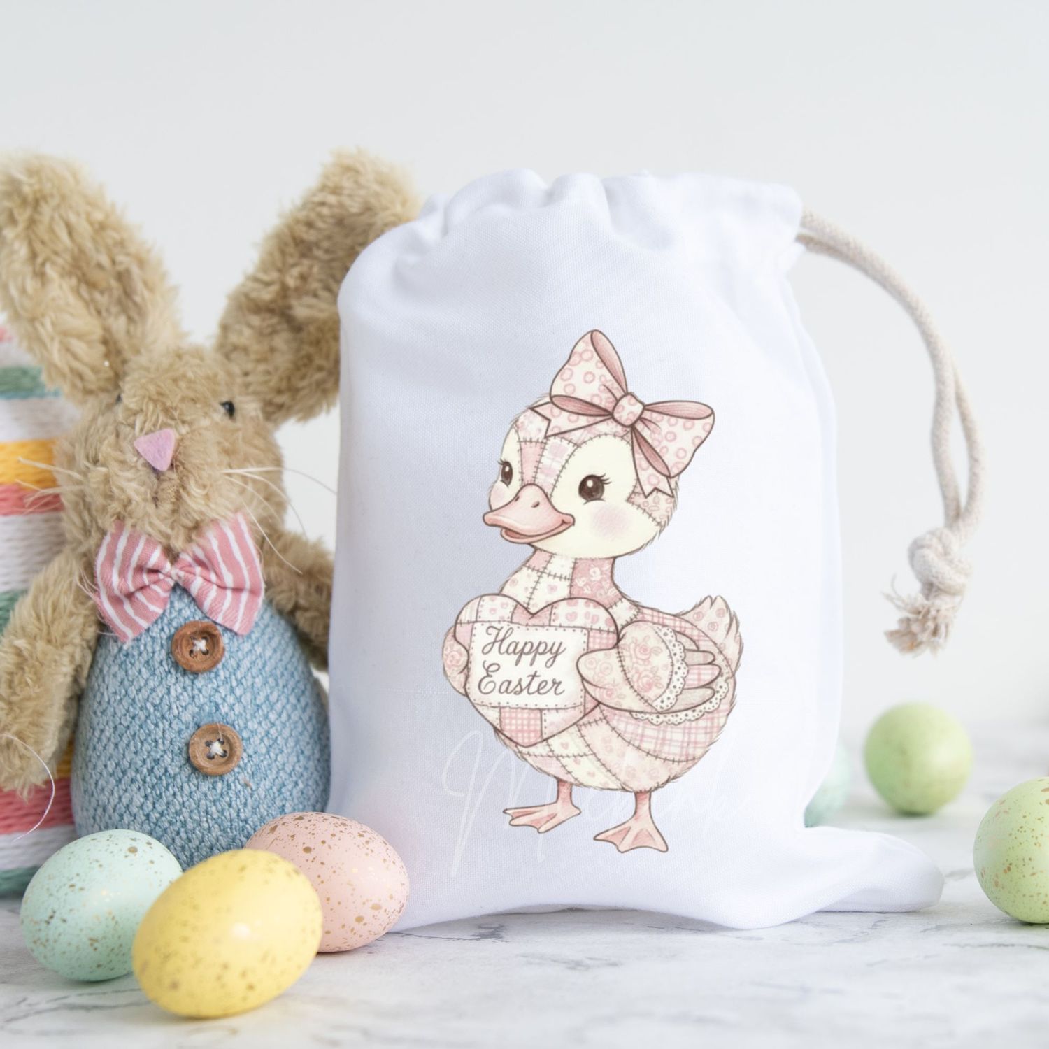 Patchwork Effect Pink Easter Duckling DTF or UVDTF Decal