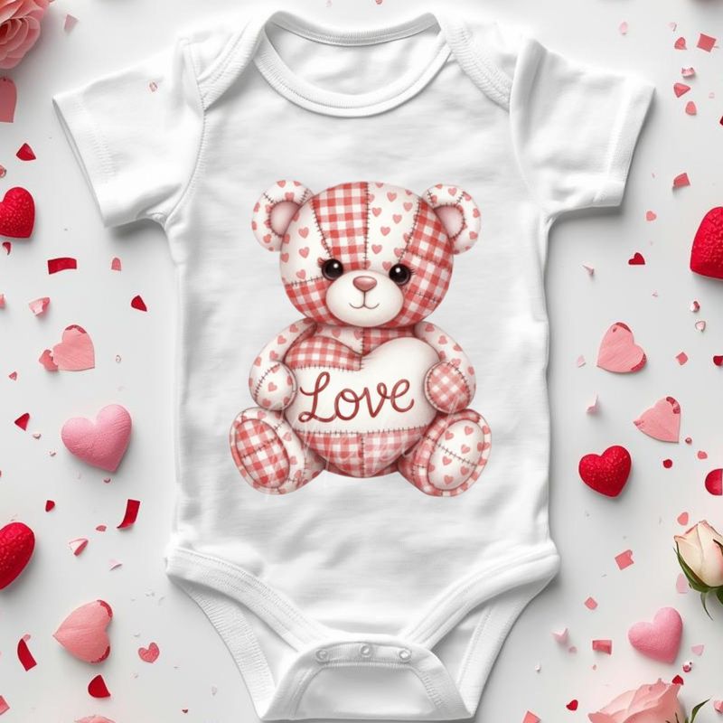 Patchwork Effect Valentines Bear DTF or UVDTF Decal