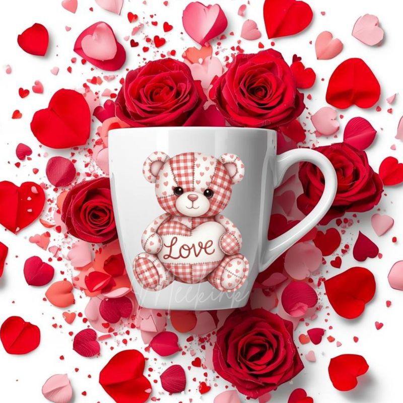 Patchwork Effect Valentines Bear DTF or UVDTF Decal