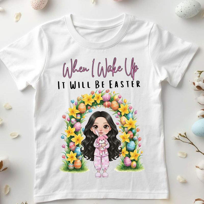 When I Wake Up Easter Pj's Girl or Boy Doll DTF Decal