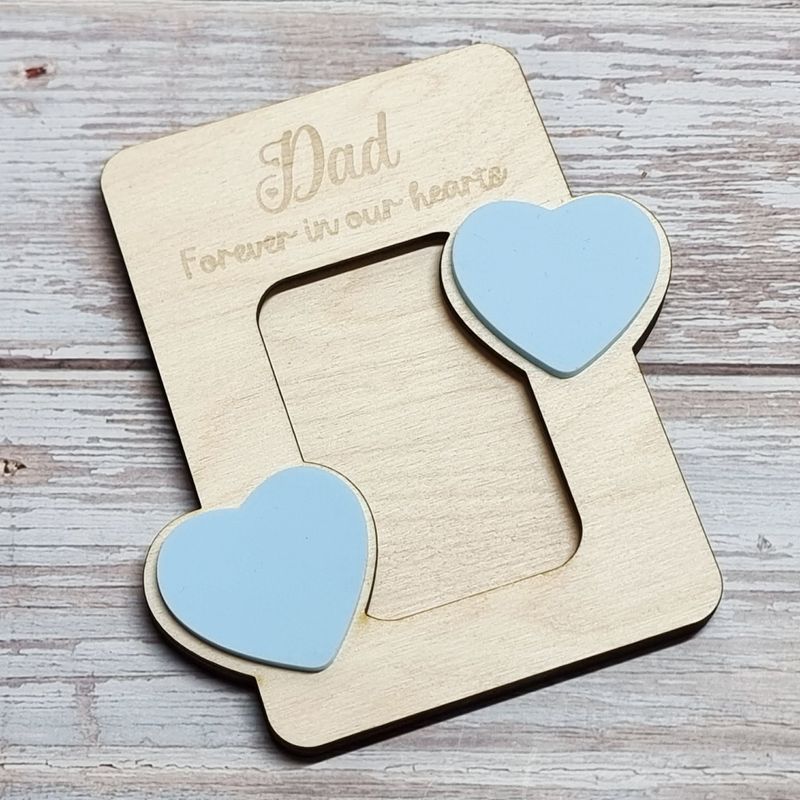 Forever In Our Hearts Photo Frame Magnet Coloured Hearts  - Acrylic &amp; Plywood