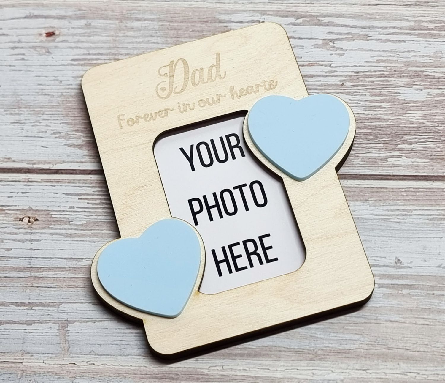 Forever In Our Hearts Photo Frame Magnet Coloured Hearts  - Acrylic &amp; Plywood
