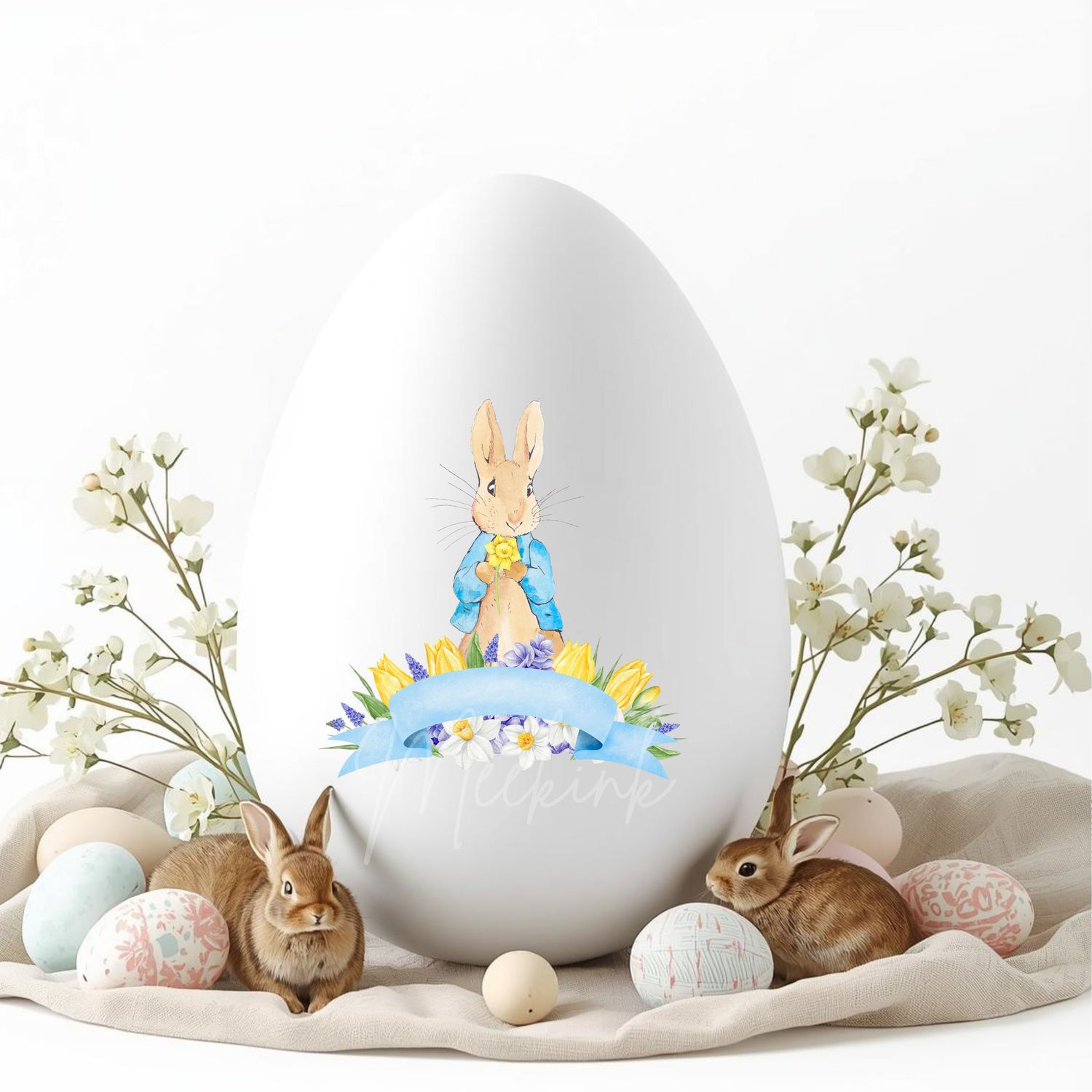 Bunny Banner Blue DTF or UVDTF Decal