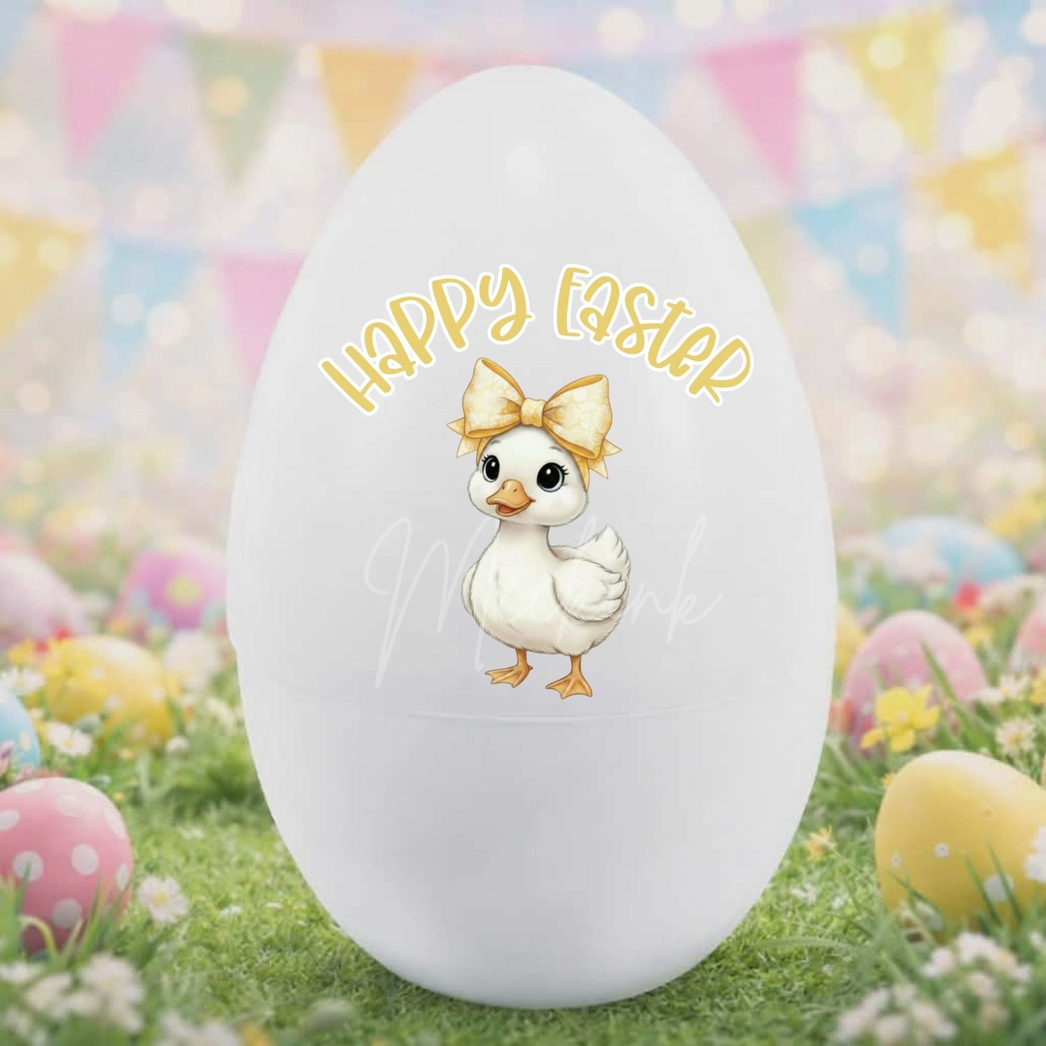 Happy Easter Yellow Hair Bow Duckling DTF or UVDTF Decal