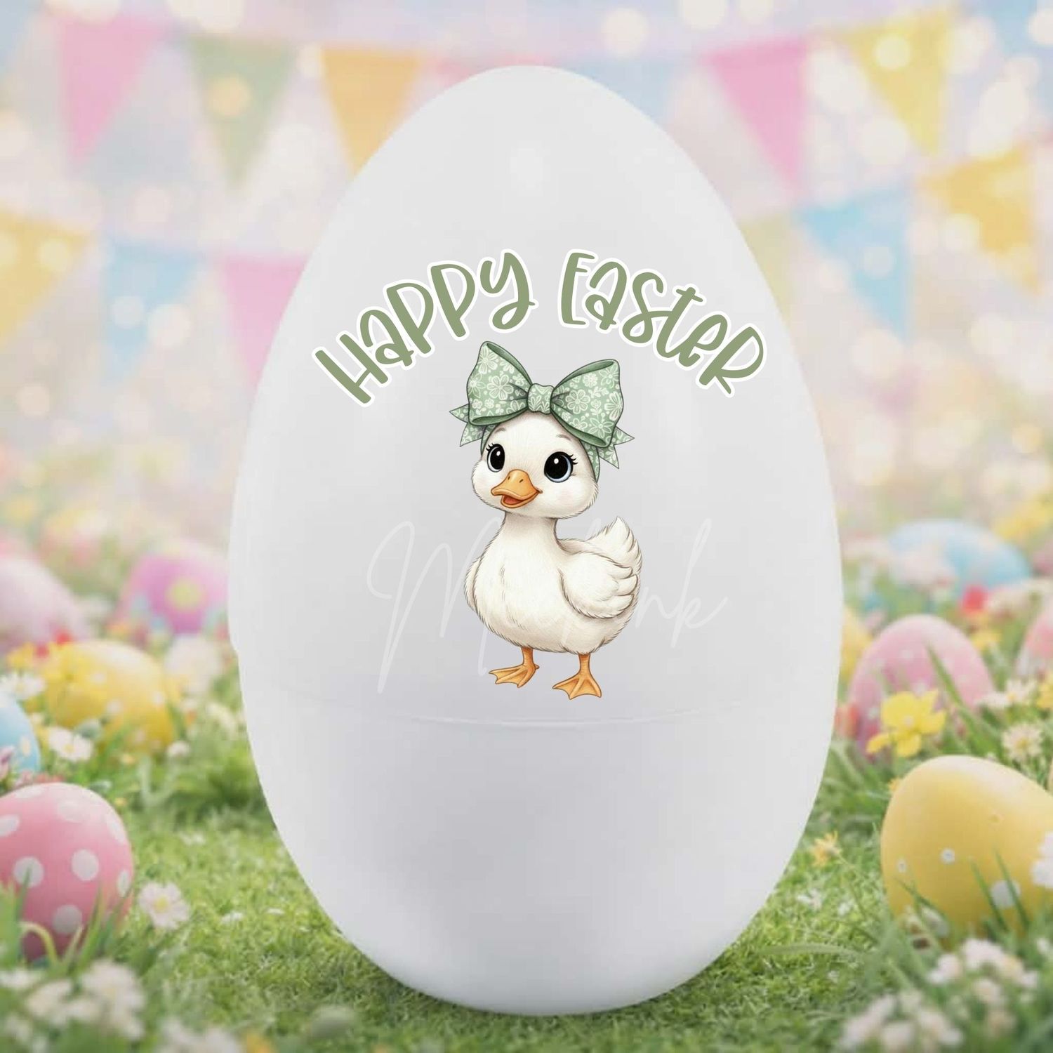 Happy Easter Sage Green Hair Bow Duckling DTF or UVDTF Decal