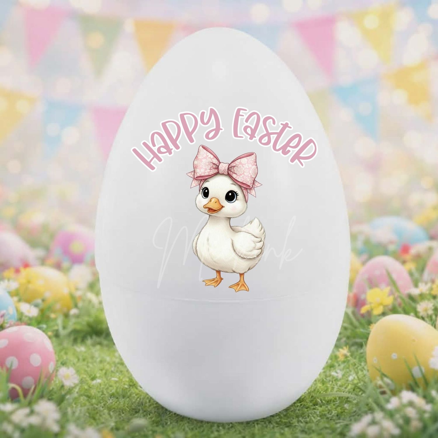 Happy Easter Pink Hair Bow Duckling DTF or UVDTF Decal