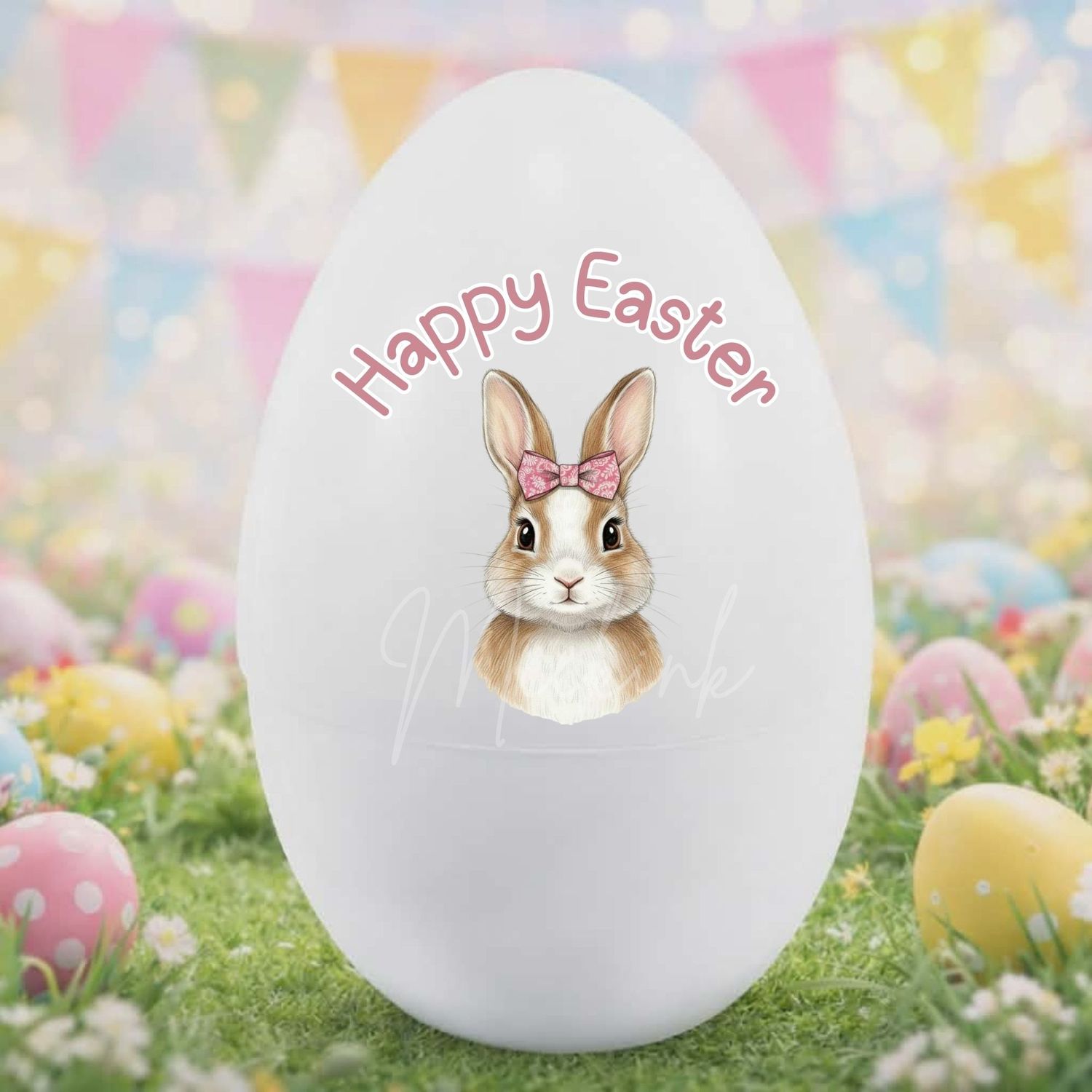 Happy Easter Pink Half Bunny DTF or UVDTF Decal