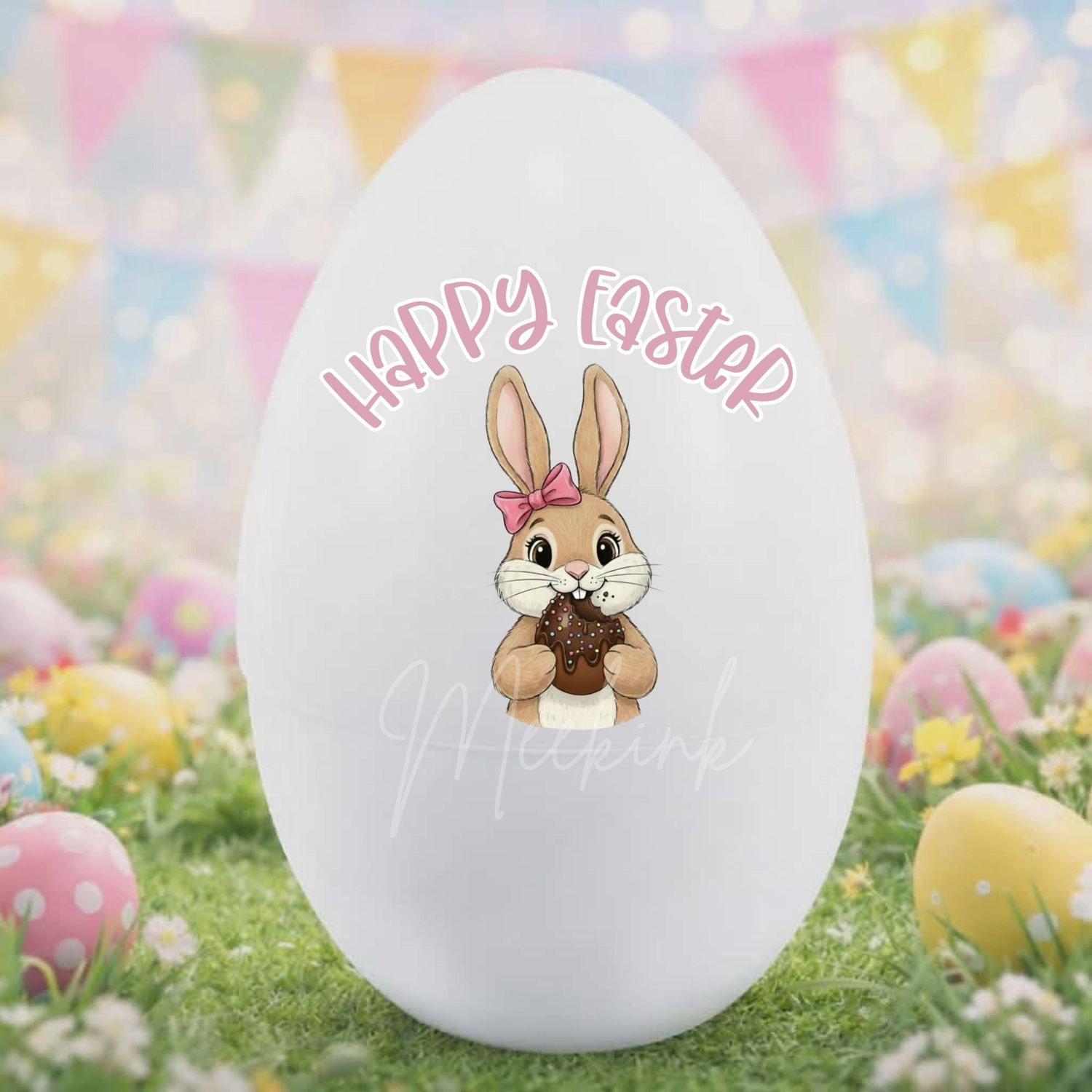 Easter Bunny Bow Choccy Egg DTF or UVDTF Decal