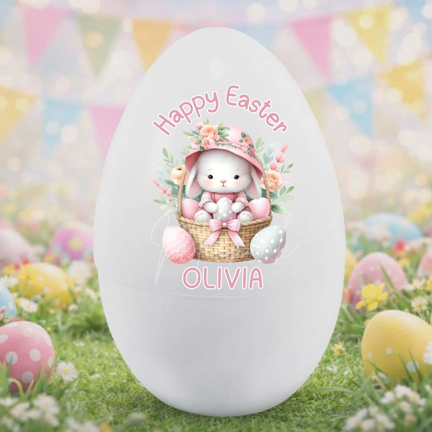 Happy Easter Pink Bonnet Bunny DTF or UVDTF Decal