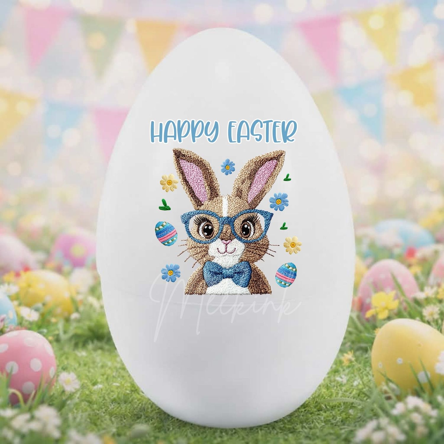 Happy Easter Blue Faux Bunny DTF or UVDTF Decal