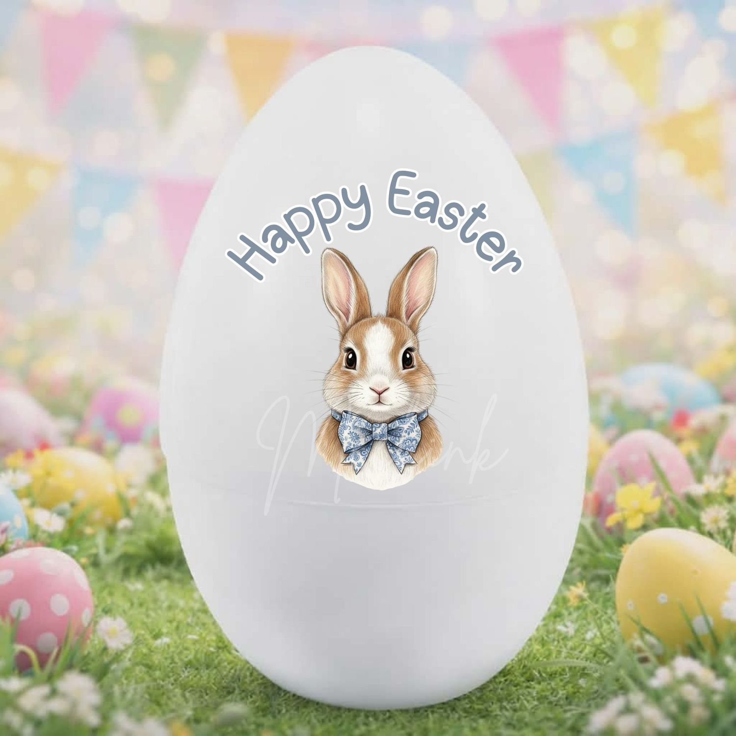 Happy Easter Blue Half Bunny DTF or UVDTF Decal