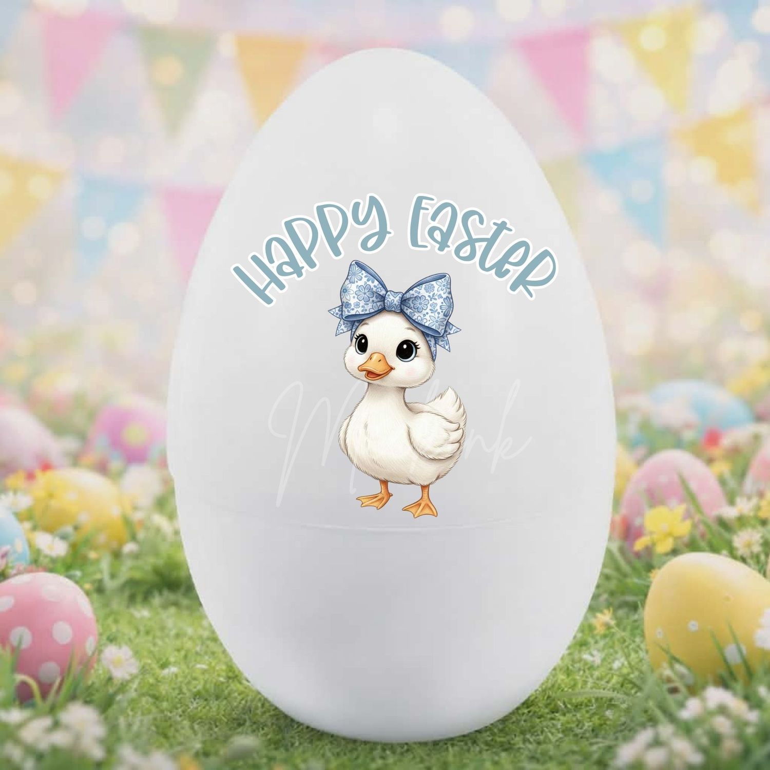 Happy Easter Blue Hair Bow Duckling DTF or UVDTF Decal