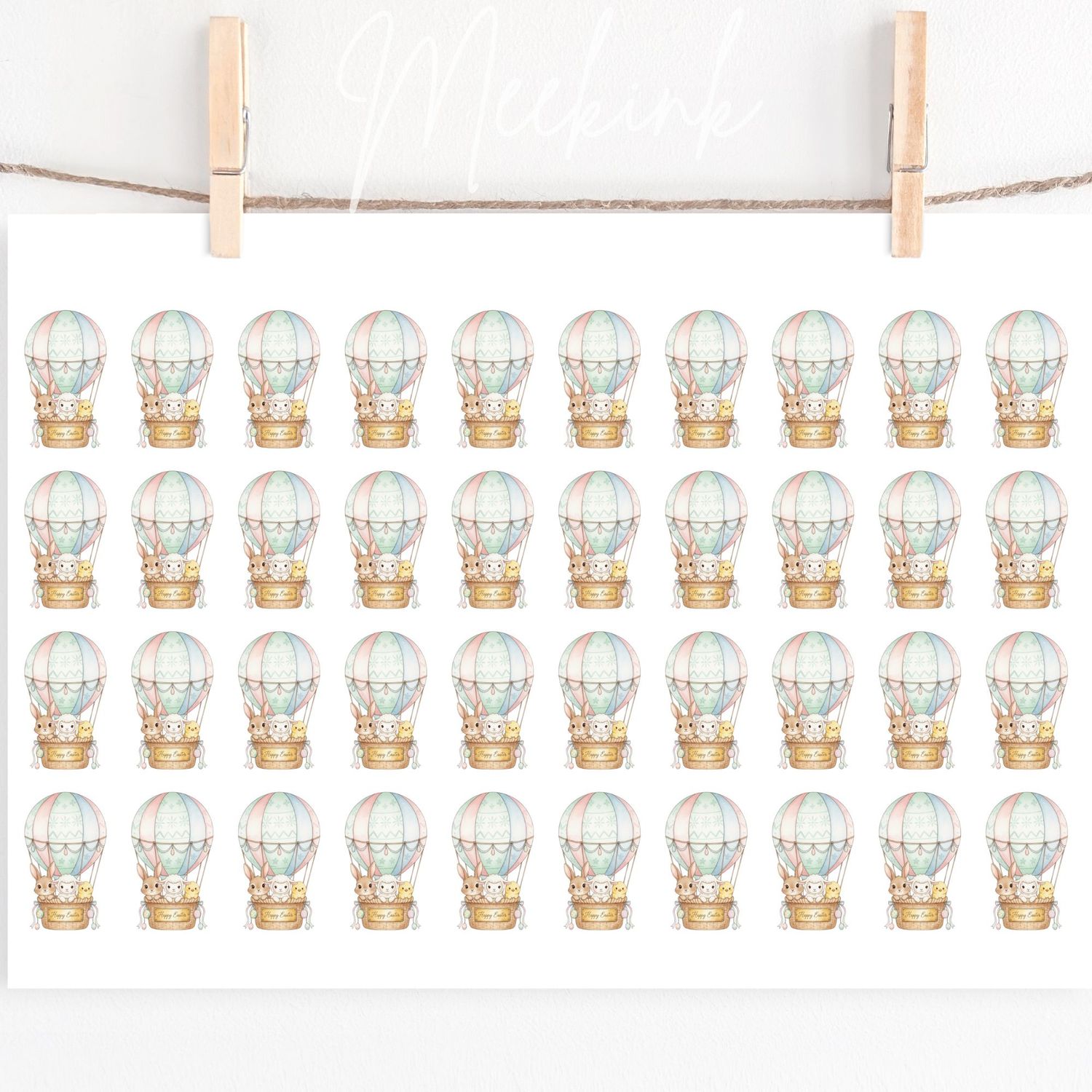 Hot Air Balloon Easter Friends Hair Bow Sheet A4 Sheet DTF or UVDTF