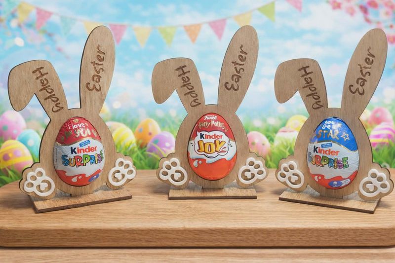 Chocolate Egg Holder- With Stand 3mm Plywood &amp; White Acrylic Blank