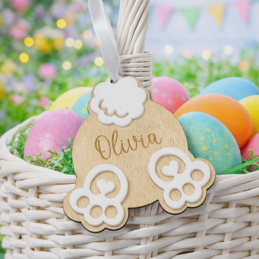 Bunny Bum White Acrylic &amp; Plywood 3mm Tag