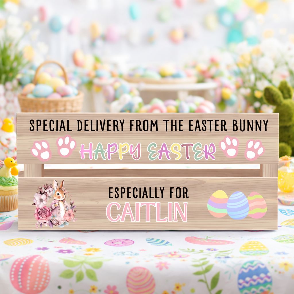 Easter Crate Bunny Pink UVDTF Or DTF Decal