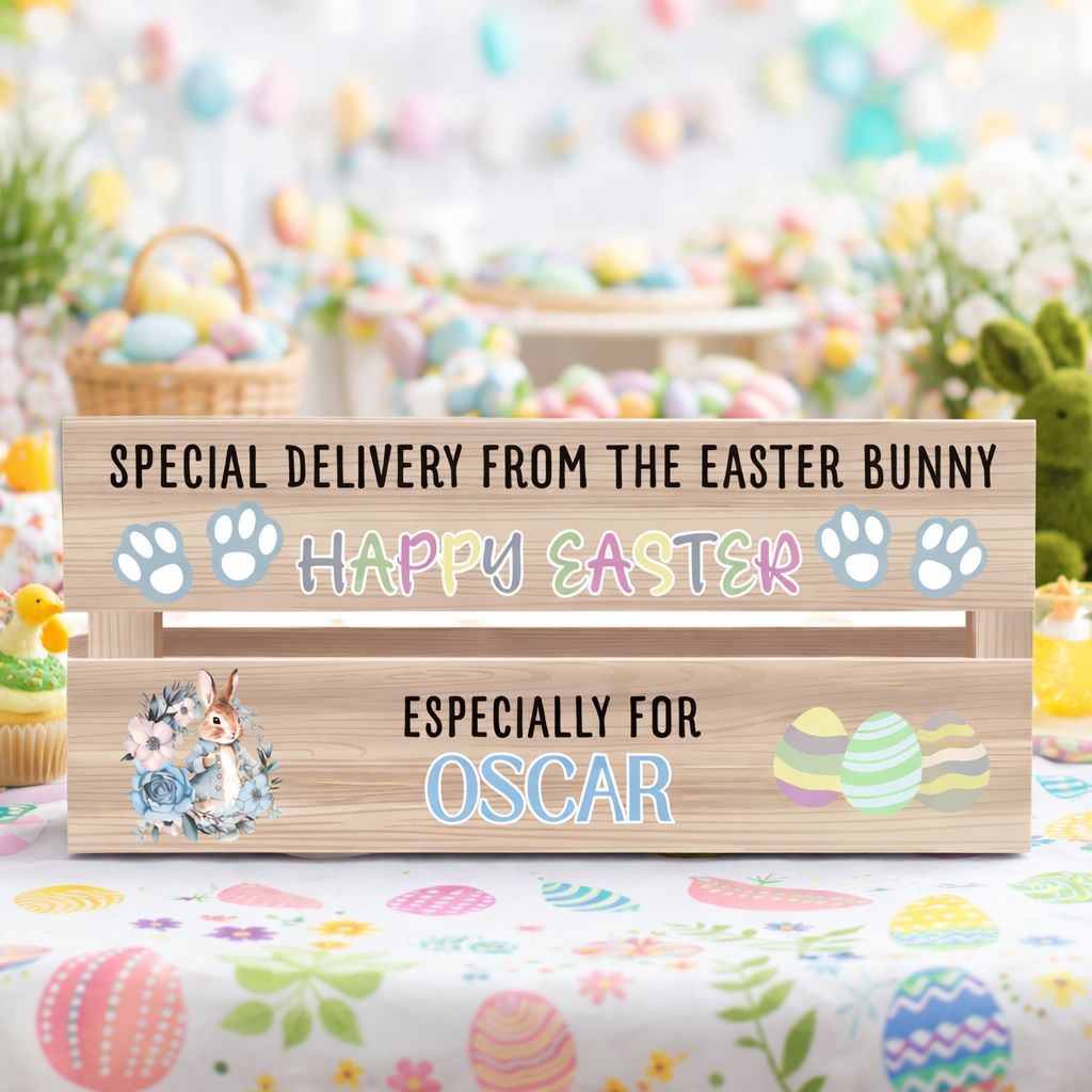 Easter Crate Bunny Blue UVDTF Or DTF Decal