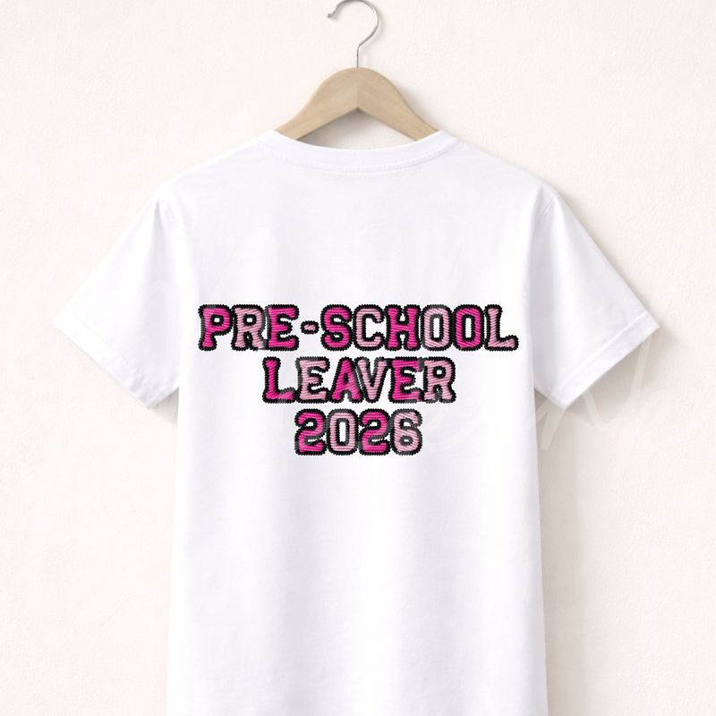 Pink Faux Embroidery Effect Pre - School Leaver DTF 2026