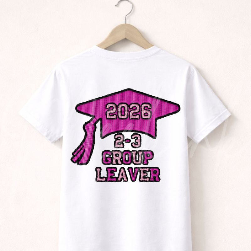 Pink Grad Hat Faux Embroidery Effect 2-3 Group Leaver DTF 2026