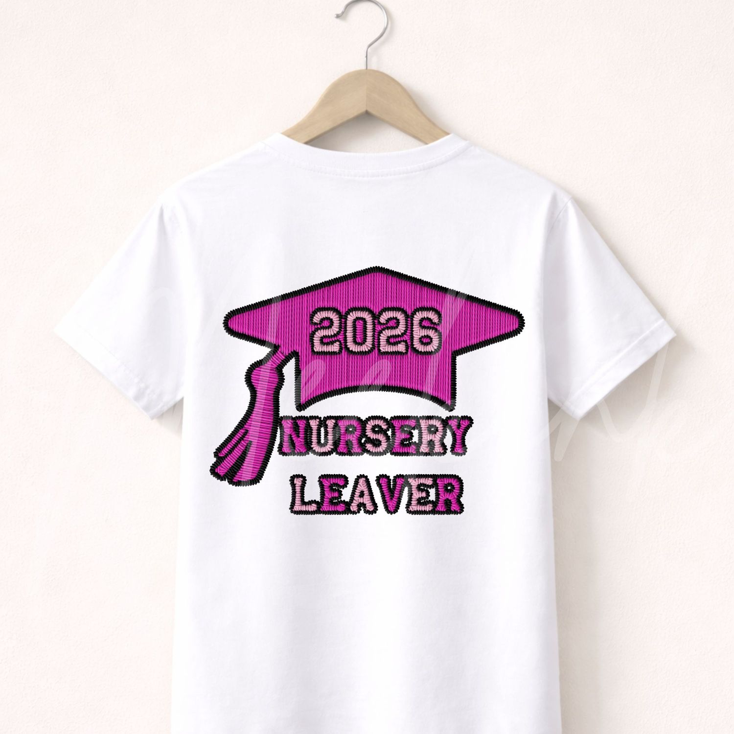 Pink Grad Hat Faux Embroidery Effect Nursery Leaver DTF 2026