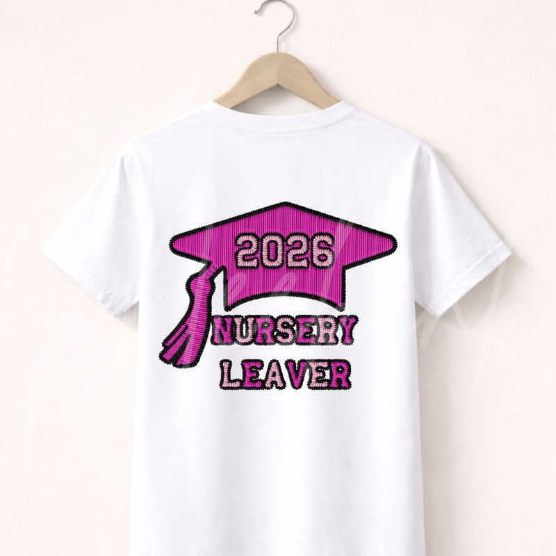 Pink Grad Hat Faux Embroidery Effect Nursery Leaver DTF 2026
