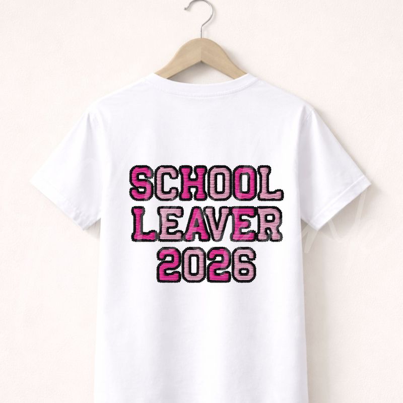 Pink Faux Embroidery Effect School Leaver DTF 2026