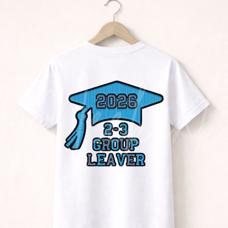 Blue Grad Hat Faux Embroidery Effect 2-3 Group Leaver DTF 2026