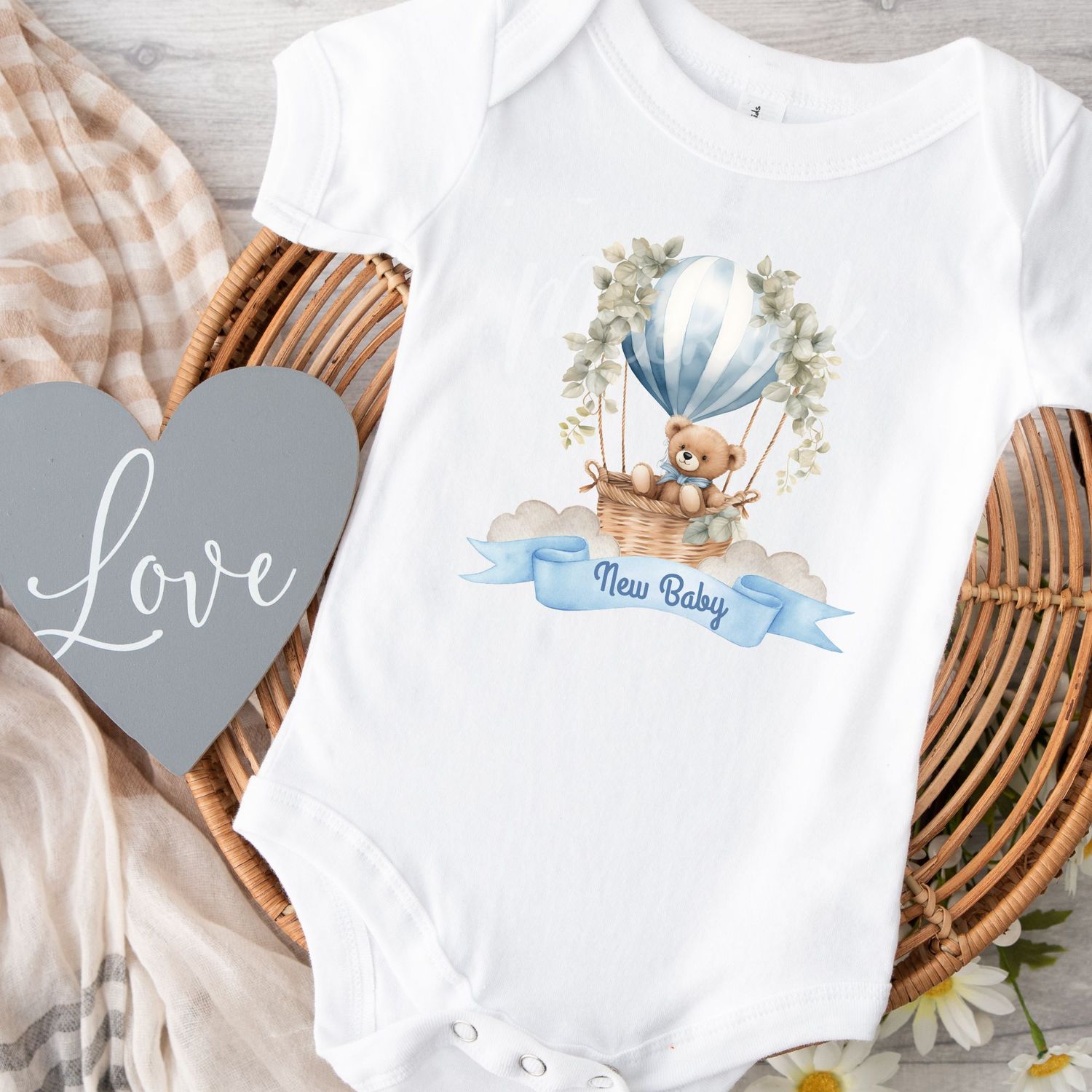 Hot Air Balloon Teddy Blue DTF DECAL