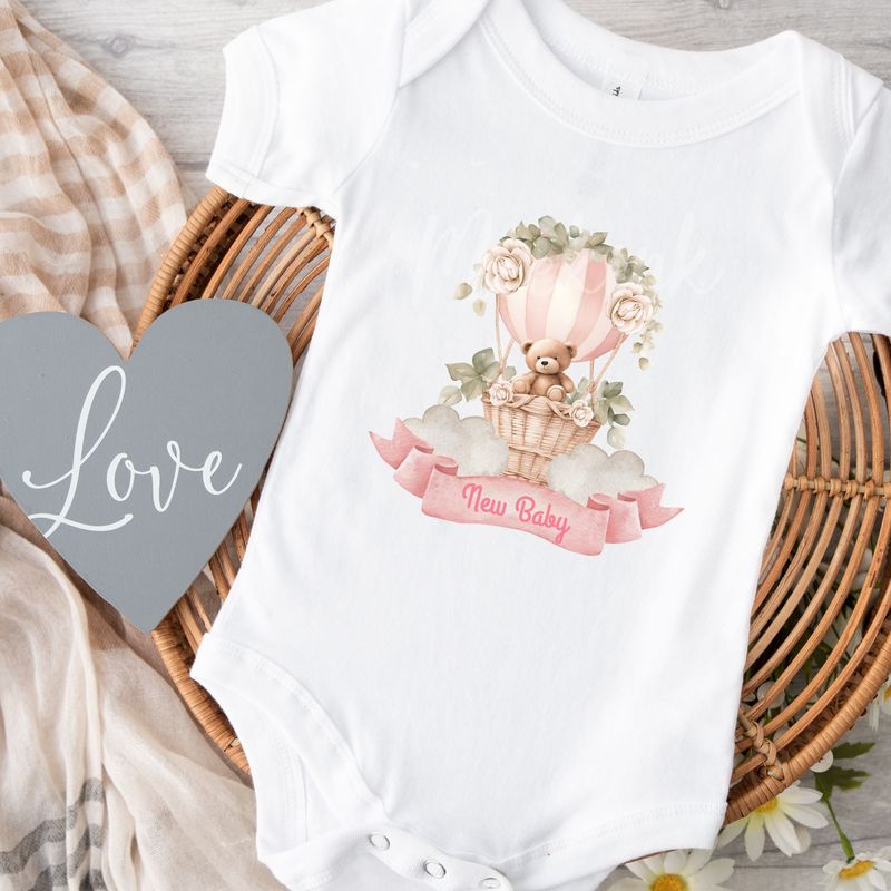 Hot Air Balloon Teddy Pink DTF DECAL