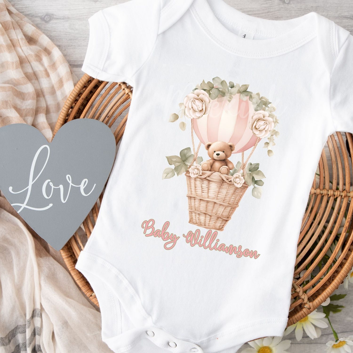 Pink Hot Air Balloon Teddy DTF DECAL