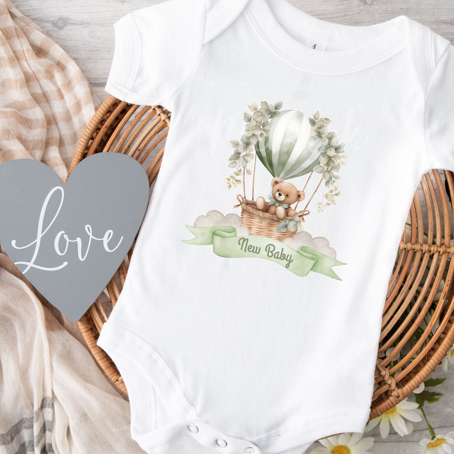 Hot Air Balloon Teddy Sage Green DTF DECAL