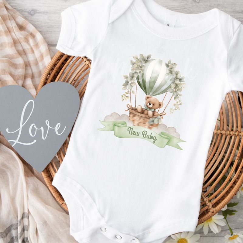 Hot Air Balloon Teddy Sage Green DTF DECAL