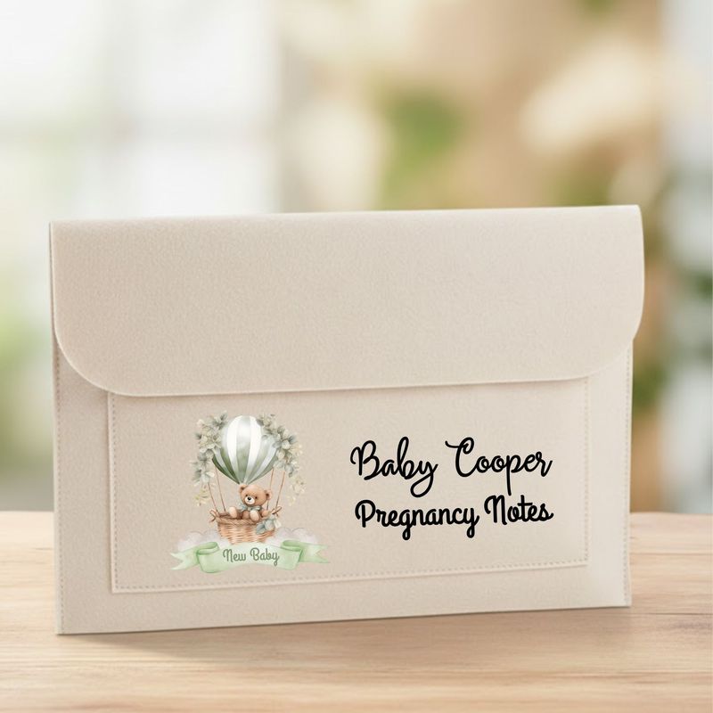 Hot Air Balloon Bear Sage Green New Baby DTF DECAL