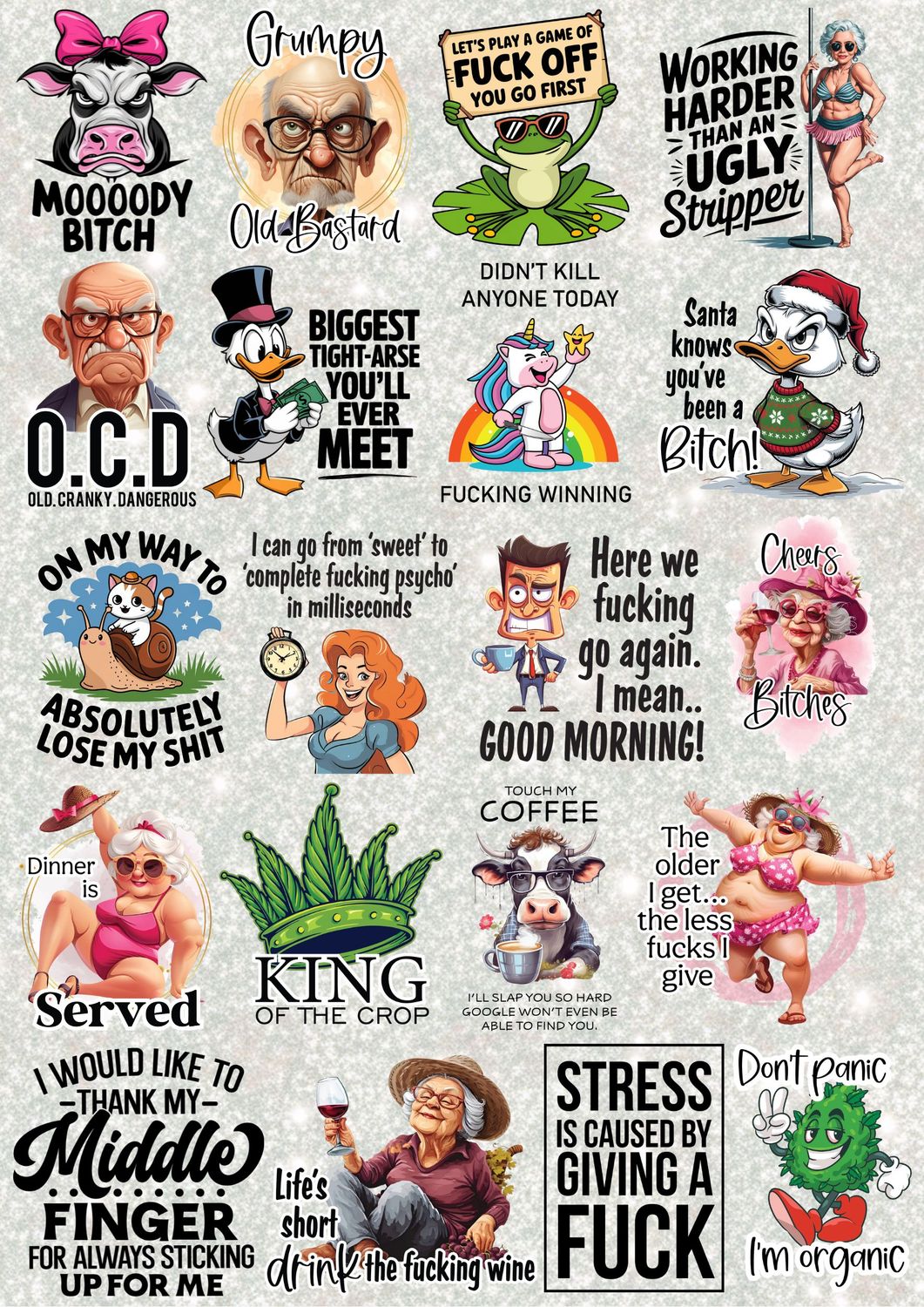 Sweary/ Sarcastic Sheet 3 A3 UVDTF - DTF or SUB