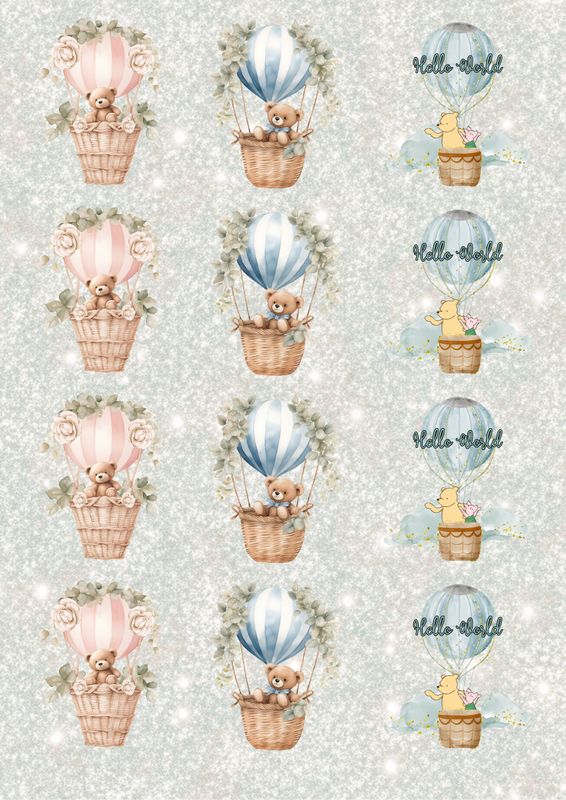 Baby Hot Air Balloon Teds Sheet 2 A3 UVDTF - DTF or SUB