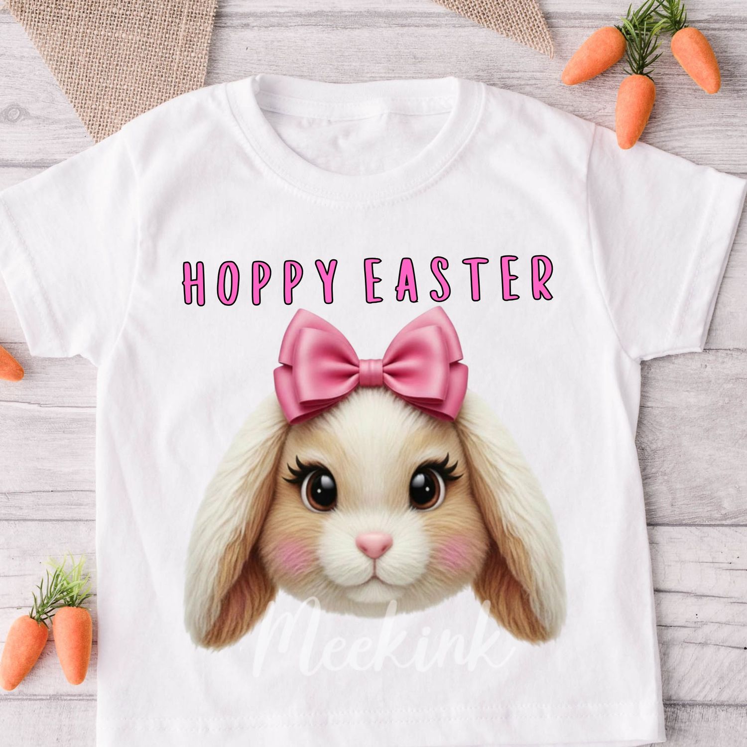 Pink Bow Bunny Hoppy Easter DTF or UVDTF Decal