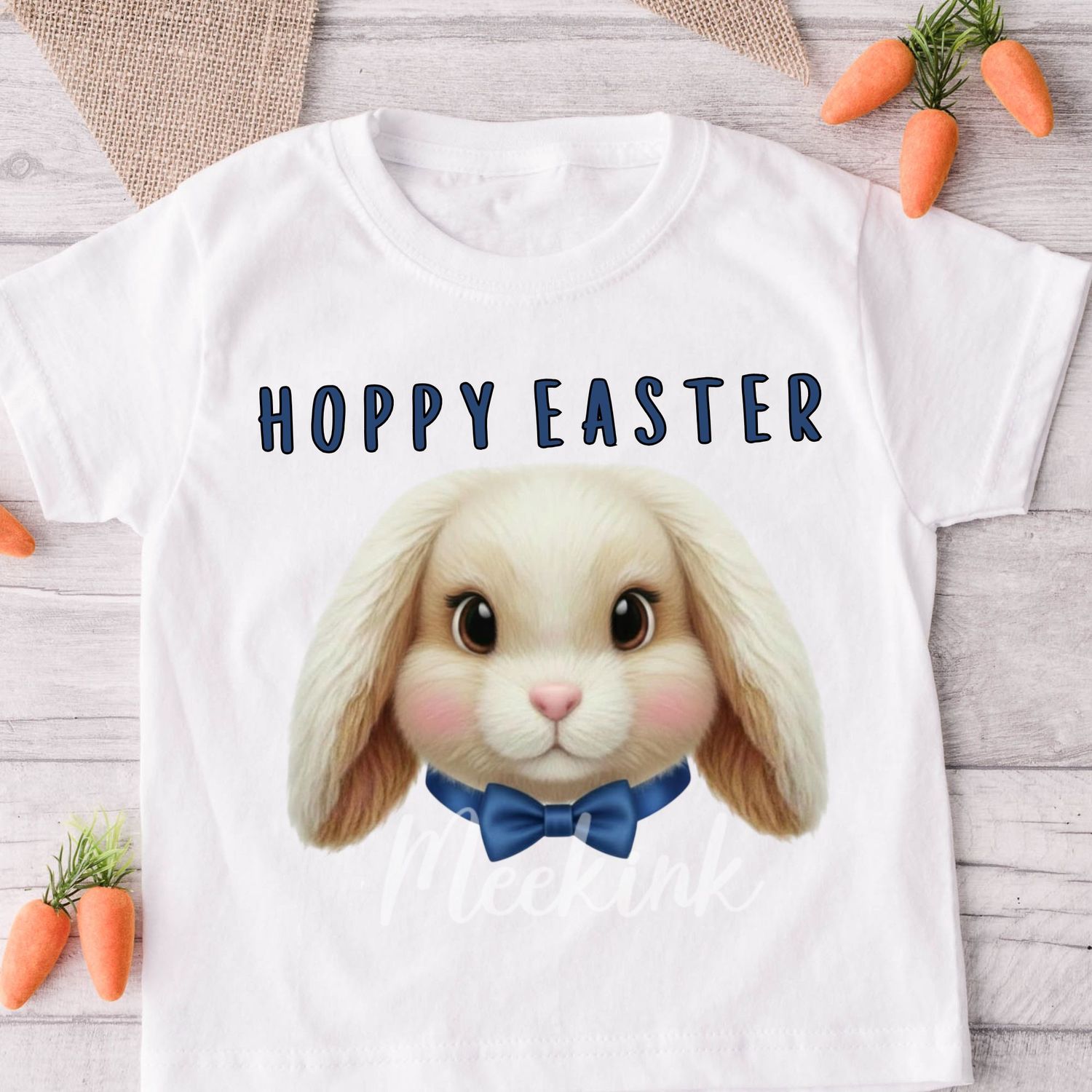 Blue Bow Bunny Hoppy Easter DTF or UVDTF Decal