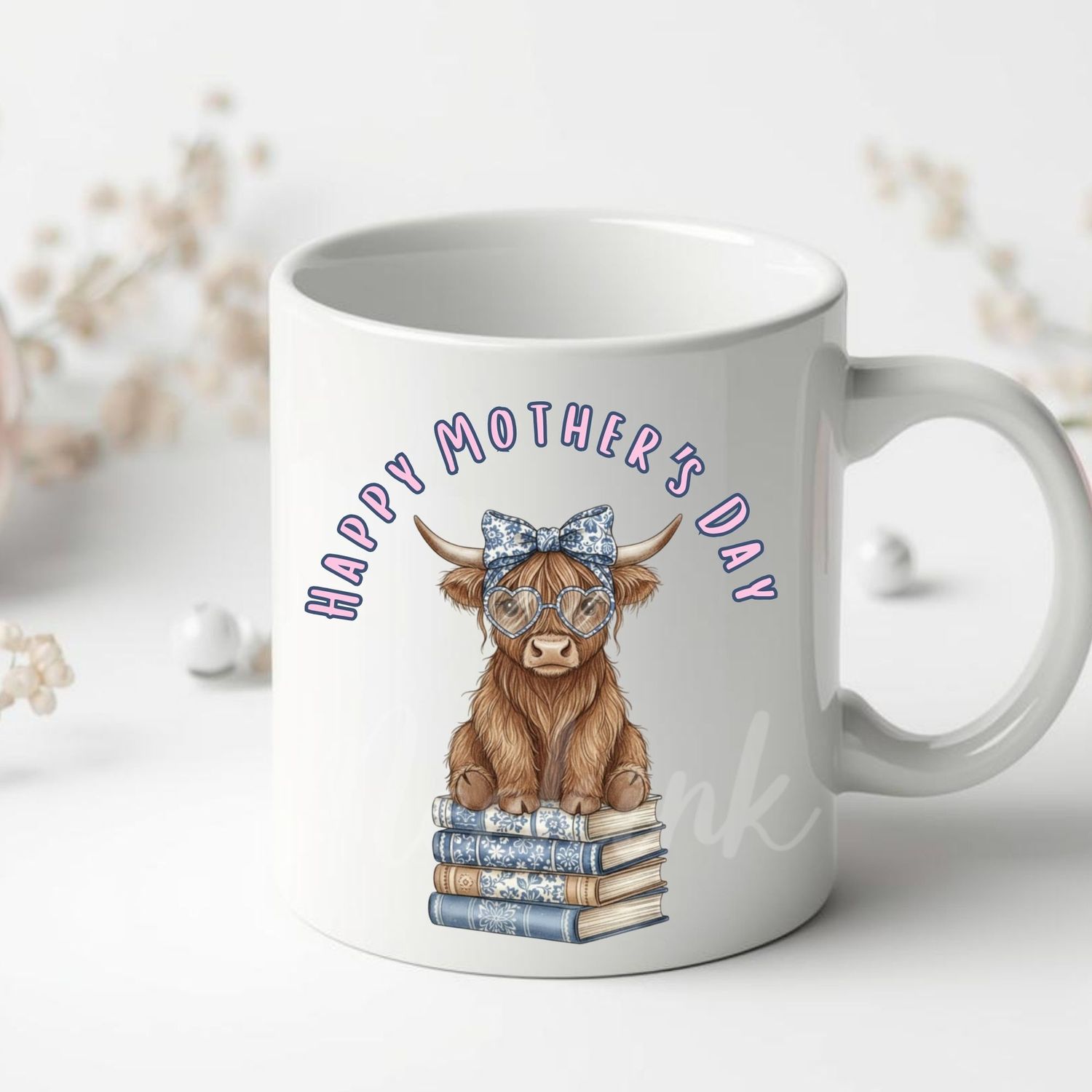 Mother's Day Floral Book Highland Cow DTF or UVDTF Decal