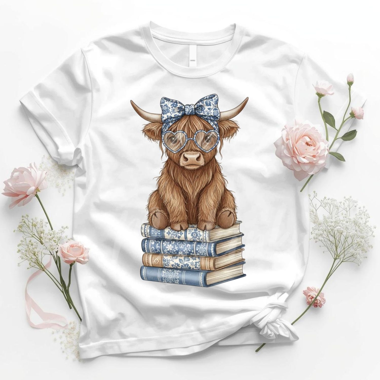 Floral Book Highland Cow DTF or UVDTF Decal