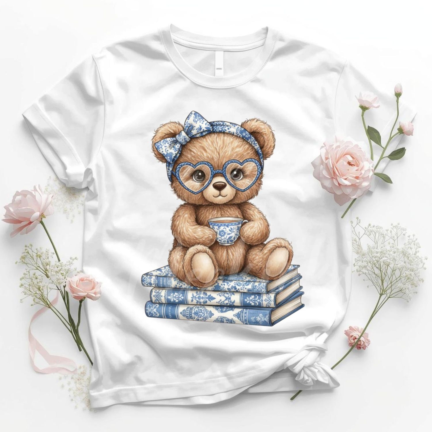 Floral Book Ted DTF or UVDTF Decal