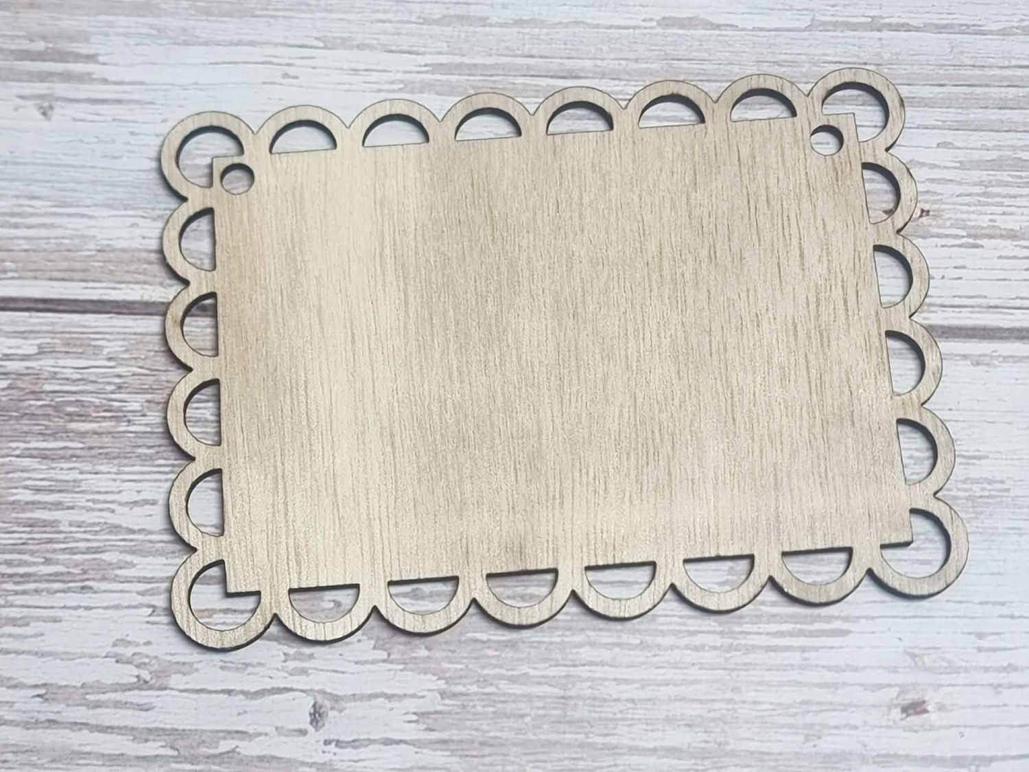 Scallop Edge Rectangle Plywood 3mm Hanging Ornament 12cm