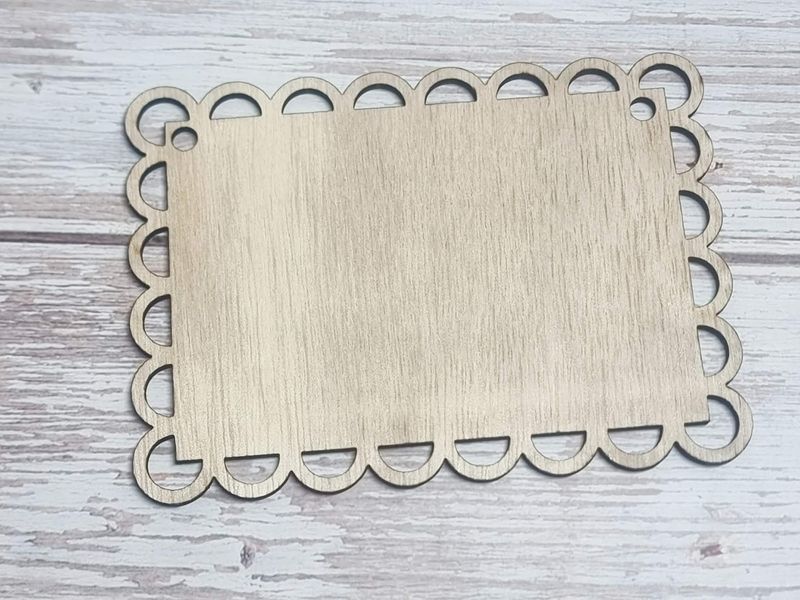 Scallop Edge Rectangle Plywood 3mm Hanging Ornament 12cm
