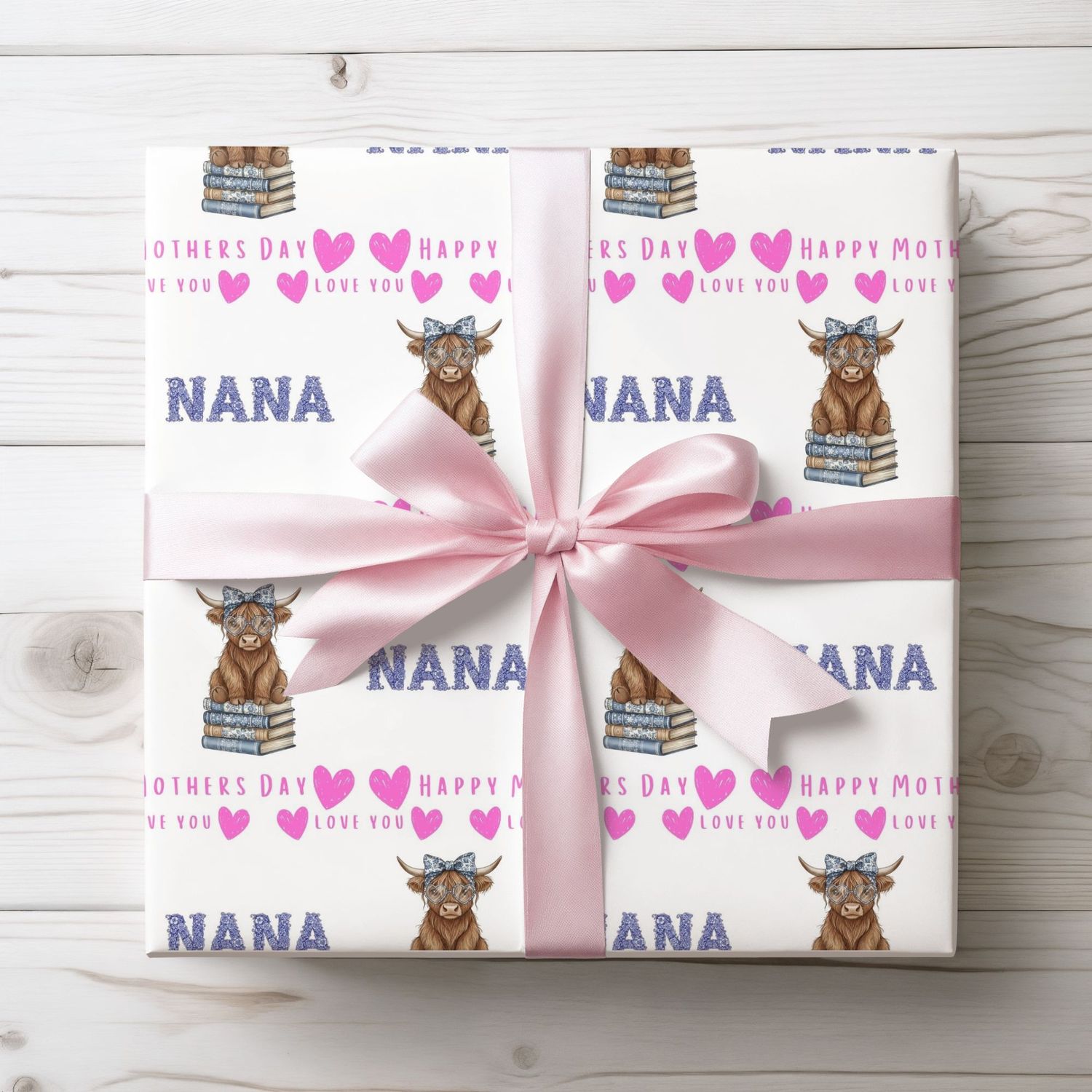 Floral Text Highland Cow Mothers Day Wrap