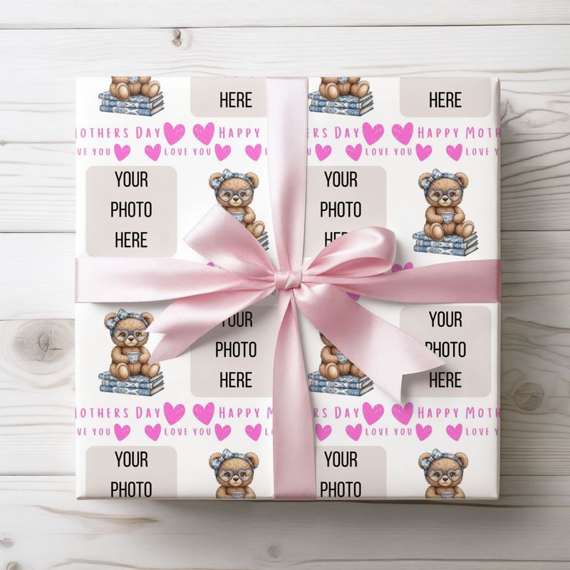 Floral Ted Photo Upload Mothers Day Wrap Pink