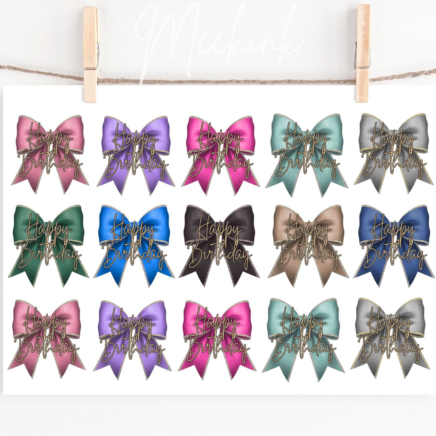 Happy Birthday Mixed Bow A4 Sheet DTF or UVDTF