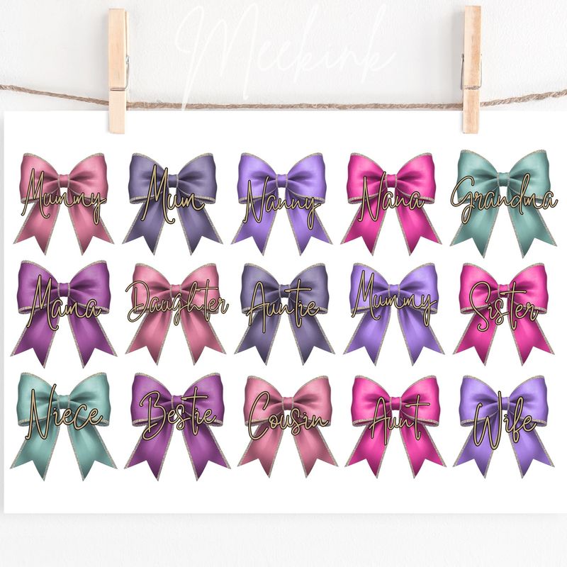 Mixed Titles Mixed Bow A4 Sheet DTF or UVDTF